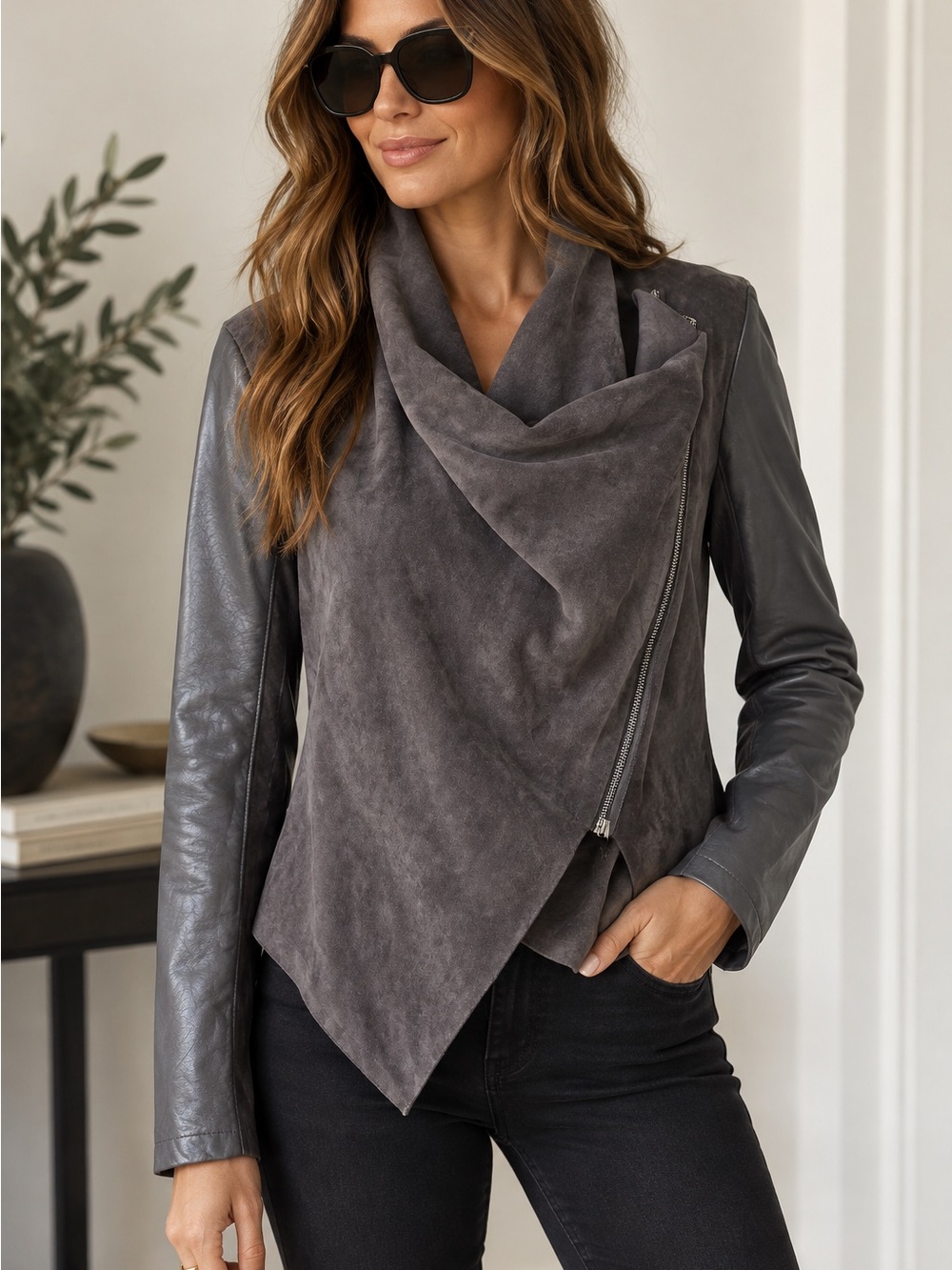 🔹 BLANKNYC Gray Draped Moto Jacket – Size Small